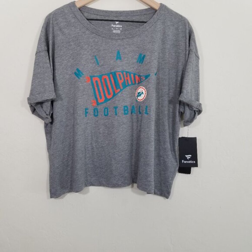 NWT Fanatics NFL Team Dolphins Cropped Shirt Top Pullover Gray Size XL